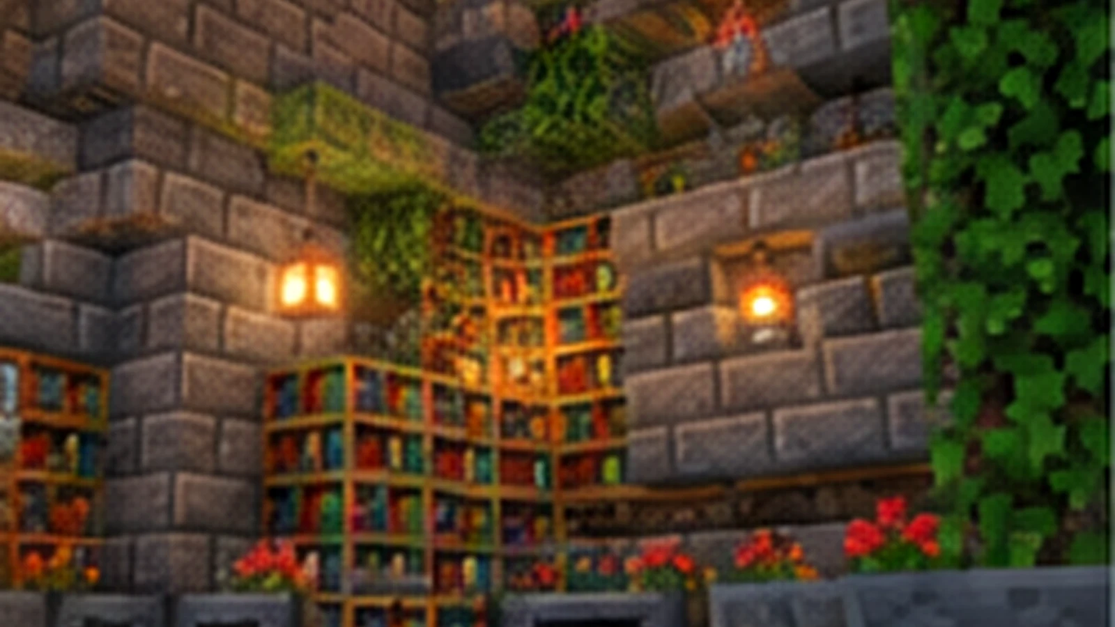 Minecraft bookshelf interior for the Quark Mod Ancient Tome guide