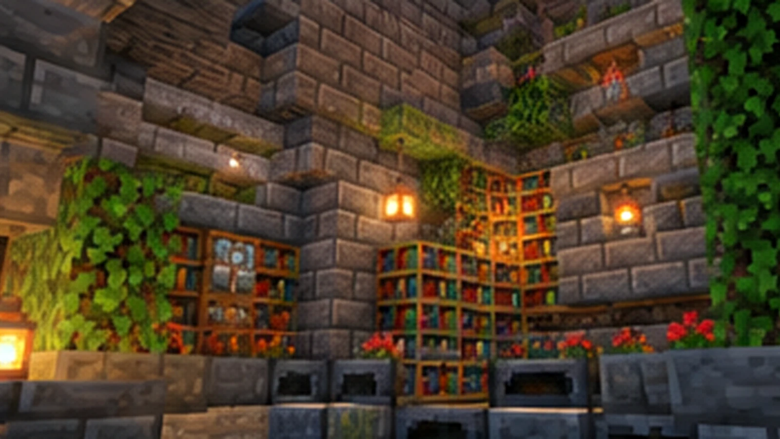 Detailed block-built Minecraft interior for the Quark Mod wiki guide